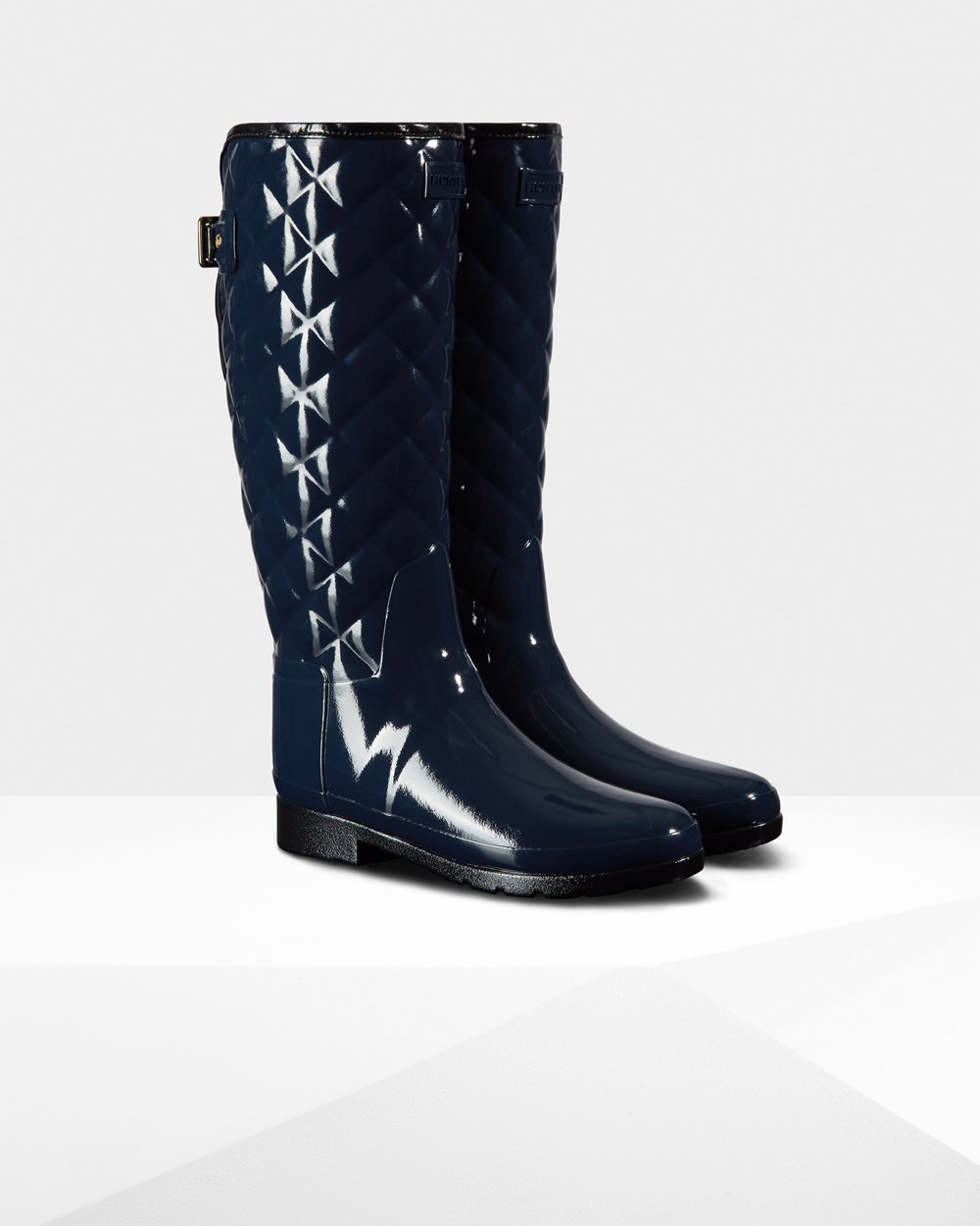 Galochas Altas Hunter Feminina Azul Marinho - Refined Adjustable Quilted Gloss - 34QRIUHTO